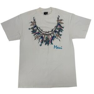 Vintage 1992 Single Stitch Diamond Dust Maui Graphic T-Shirt Glitter Sea Life